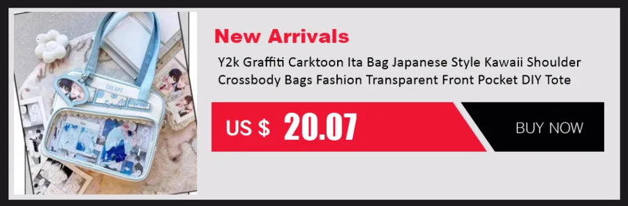 New Y2K Korean Kawaii Cat Ita Bag Cute PU Shoulder Bag Girls Transparent Pocket Harajuku Crossbody Bag Women's Fashion Backpacks