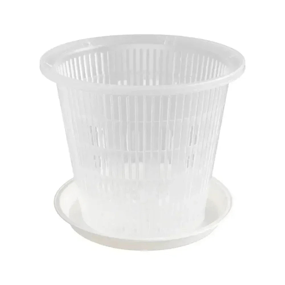 5pcs Orchid Pot With Saucers Plastic Clear Flower Plant Repotting Pot With Holes Mesh Pot Root Control Orchid Flower Breathable