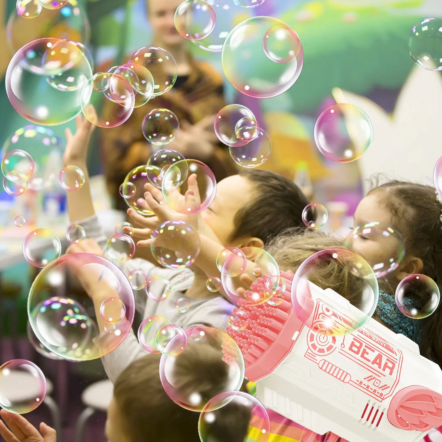 69Holes Rocket Bubble Gun ，Automatic Bubbles Machine Gun Launcher Shape Blower Soap Toys For Kid Bubble Machine Party Supplies