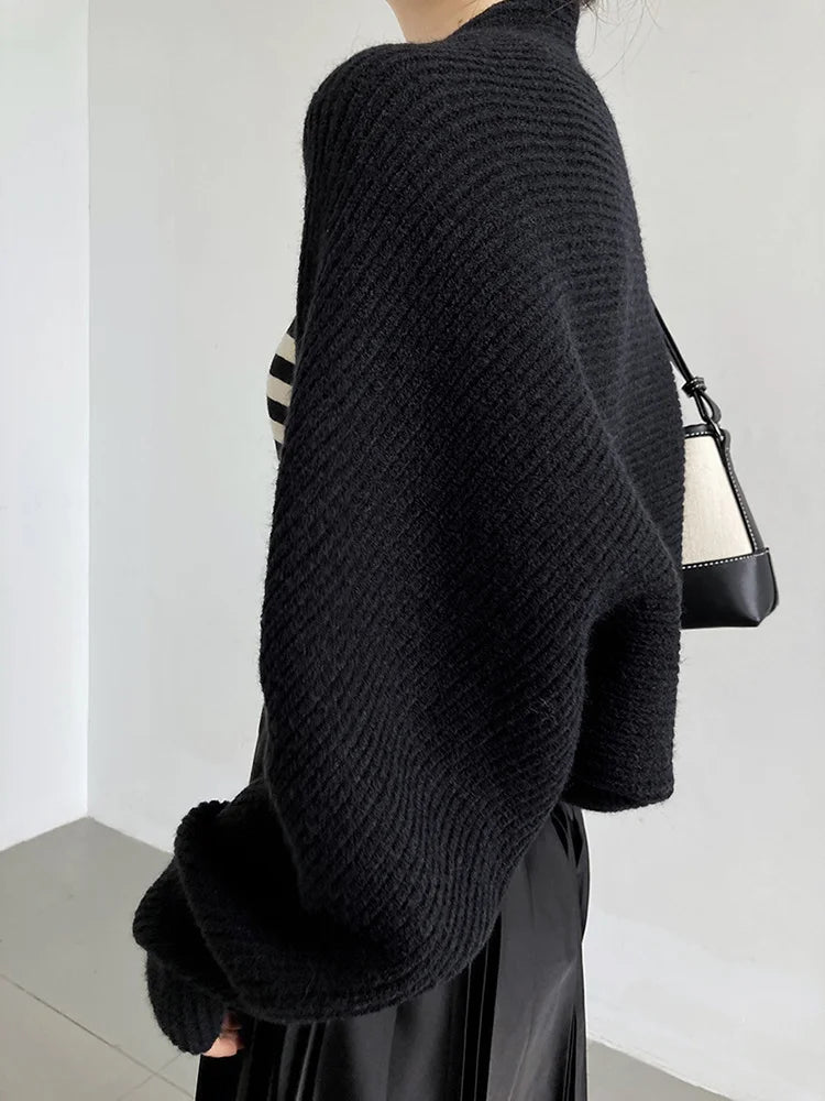 [EAM] Elegant Gray Knitting Cardigan Sweater Loose Fit V-Neck Long Sleeve Women New Fashion Tide Autumn Winter 2025 1DF2337