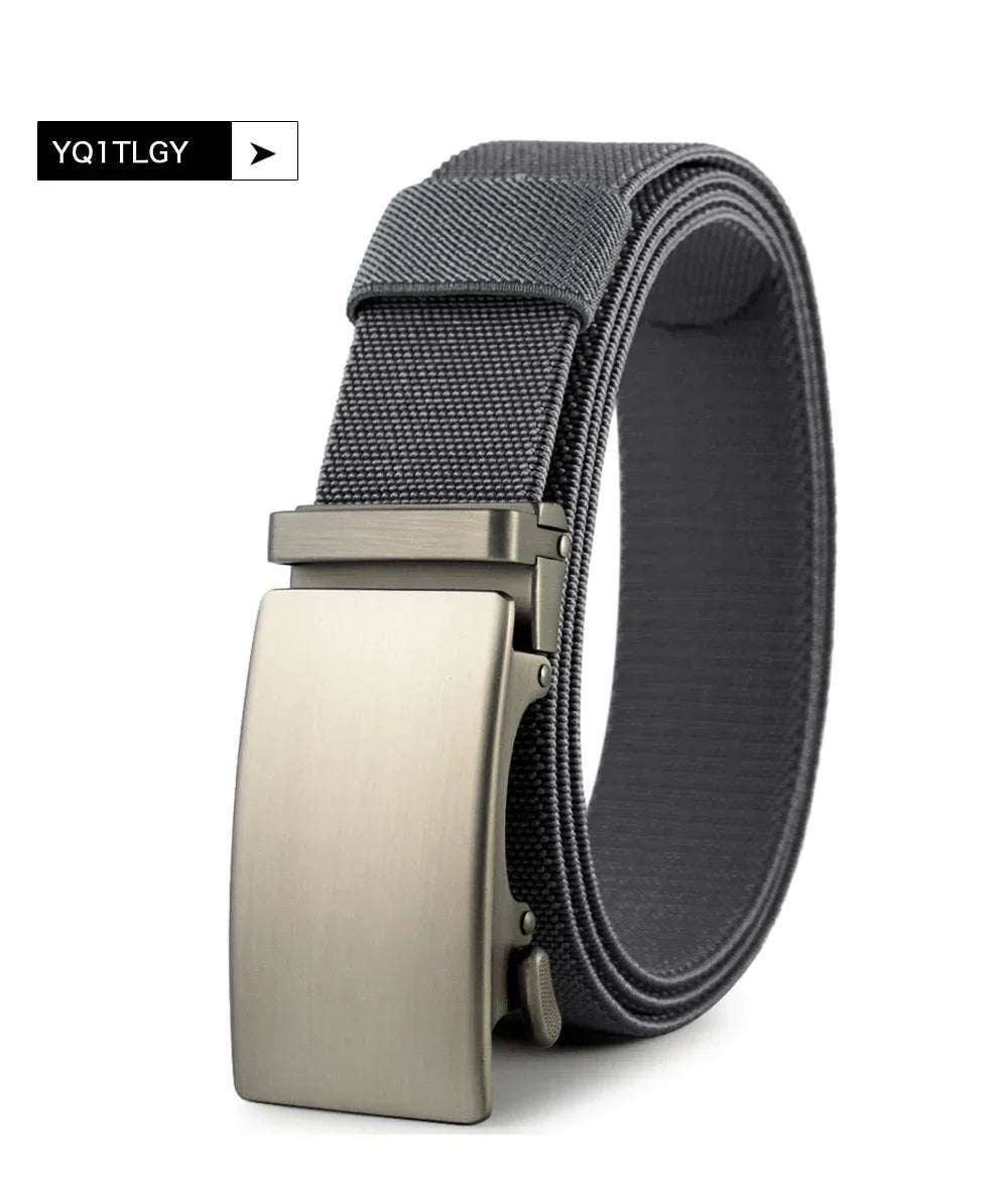 New Golf Sports Elastic Belt Tactical Belt Metal Automatic Buckle Tough Stretch Nylon Men Military Belt 115-150CM Big Size Belts
