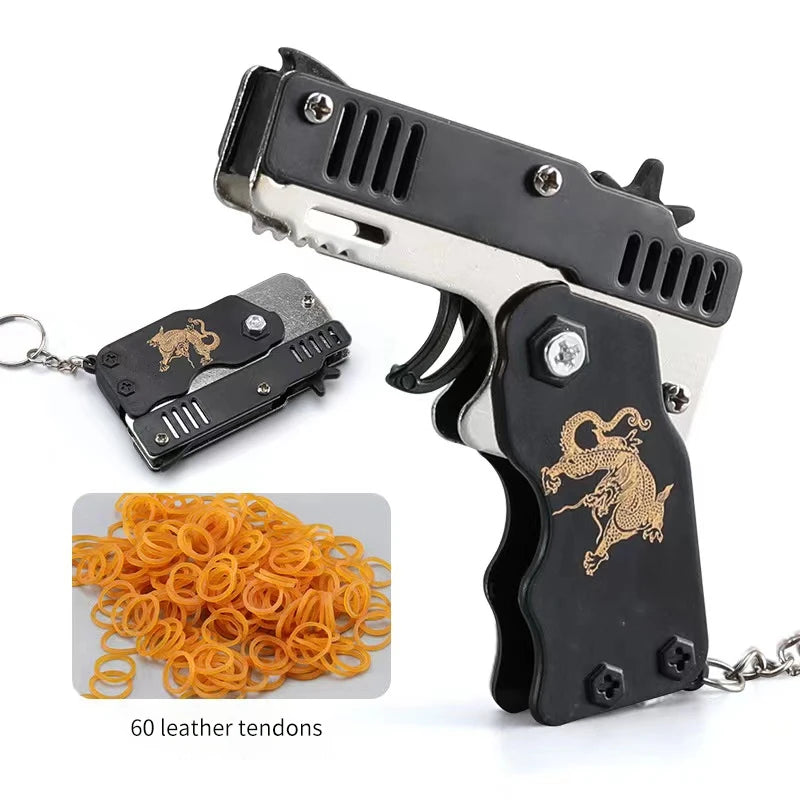 1PCS Keychain Elastic Leather Rubber Band Shooting Pistol Kid Outdoor Party Folding Gifts Boyfriend Fidget Toys