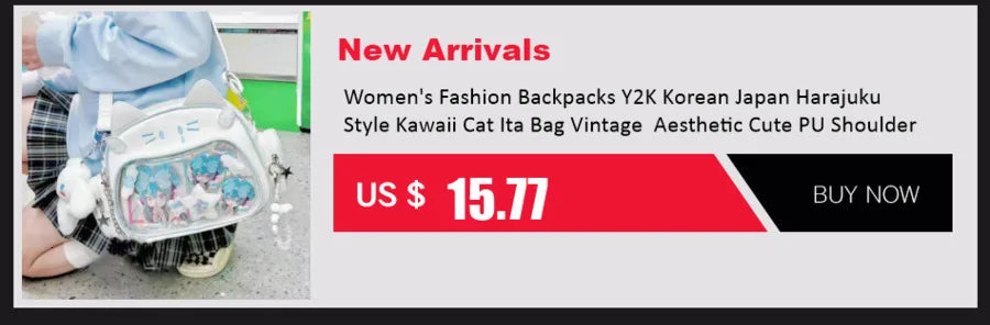 New Y2K Korean Kawaii Cat Ita Bag Cute PU Shoulder Bag Girls Transparent Pocket Harajuku Crossbody Bag Women's Fashion Backpacks