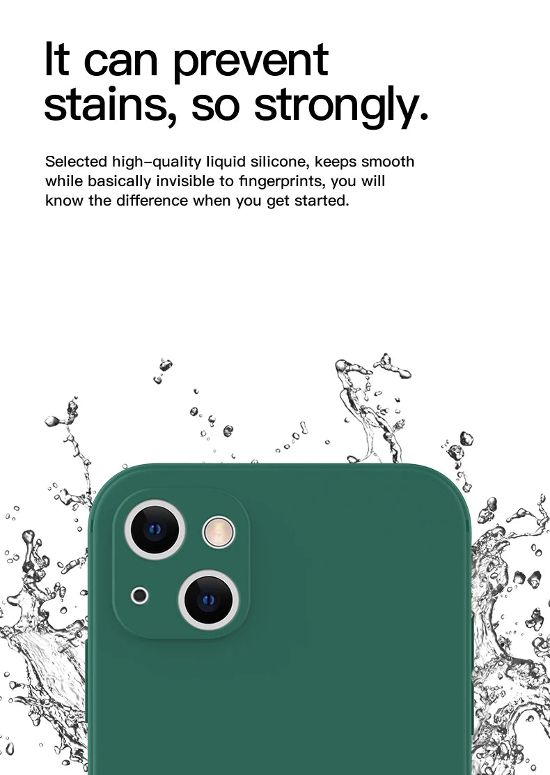 Original Square Liquid Silicone Phone Case For iPhone 16 15 14 13 11 12 Pro Max Mini X XS 7 8 Plus SE 2020 Shockproof Back Cover