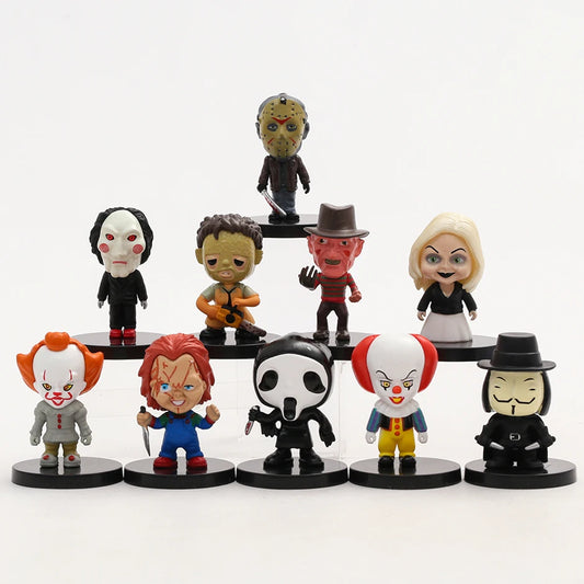 10pcs/set Horror Movie Characters V for Vendetta Chucky Freddy Jason Saw PVC Figures Toys