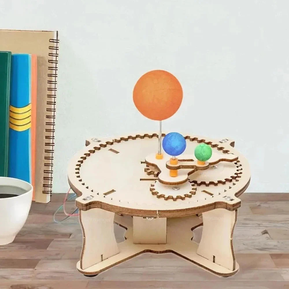 Wooden Sun Earth Moon Planet Solar System Model Kids Puzzle Mechanical Set DIY Science Toy Educational Scientific Experiment Kit