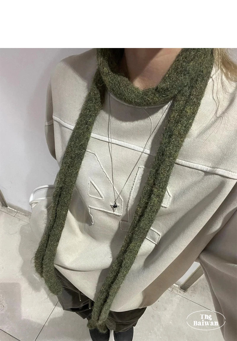 Korean Designer New Y2k Thin Scarf Women's Autumn Winter Long Soft Sticky Scarf Narrow Edition Decoration Small Scarf Versatile
