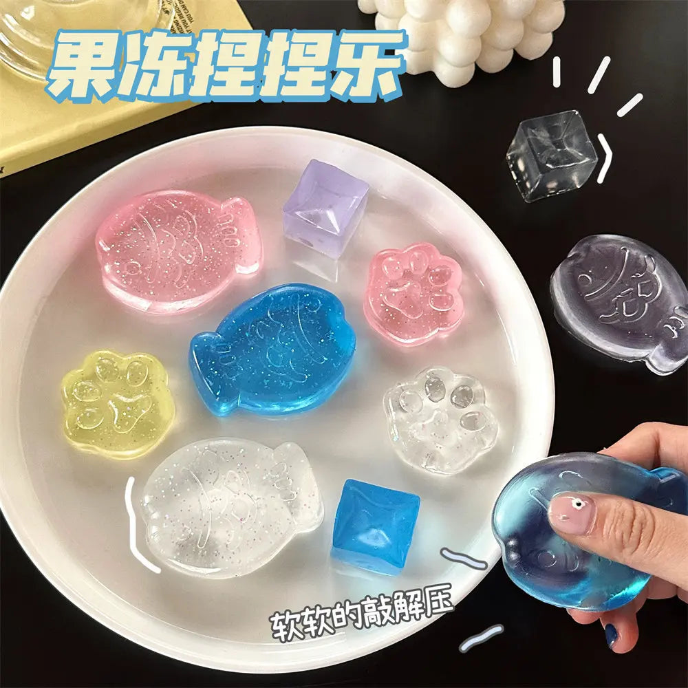 NEW Fidget Toy Mini Squishy Toys Mochi Ice Block Stress Ball Toy Kawaii Transparent Cube cat paw fish Stress Relief Squeeze Toy