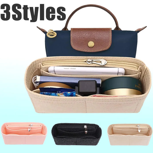 New Felt Liner Cosmetic Bag, Multi-lined Multi-Grid Bag, Single-Handle Storage Bag, Ultralight Dumpling Handbag