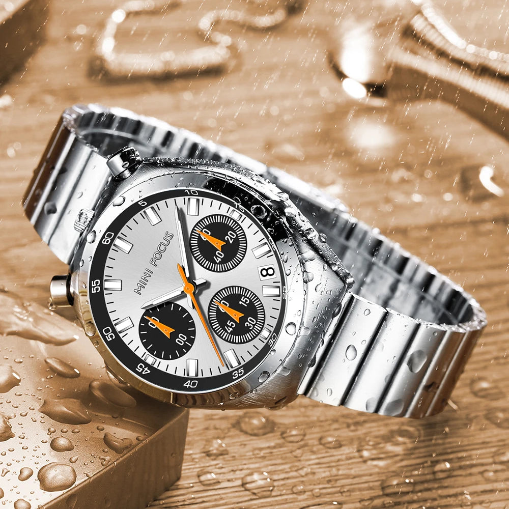 MINI FOCUS Elegant Multifunctional Watch for Women Fashion Waterproof Quartz Ladies Watches Steel Band Bull Head Wristwatch Gift