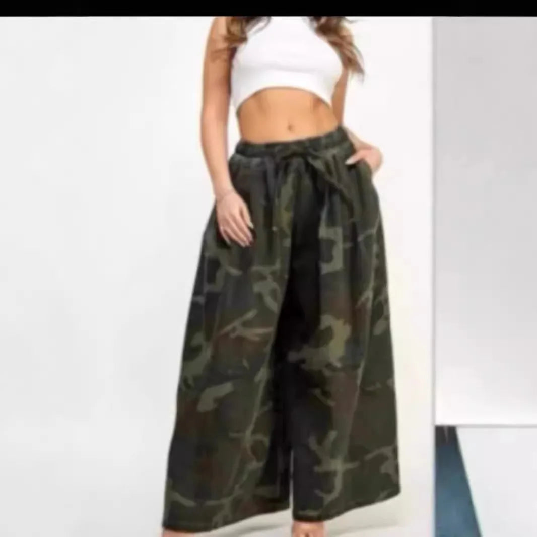 CM.YAYA Women Fashion Camouflage Print Wide Leg Jogger Pants 2024 Fall Streetwear Straight High Waist Cargo Trousers Sweatpants
