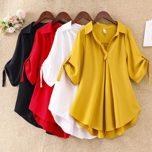Women Summer Tunic 2023 Fashion Casual Women's Blouses Solid Color Cool Casual Ladies V Neck Loose Blouse Summer Chiffon Tops
