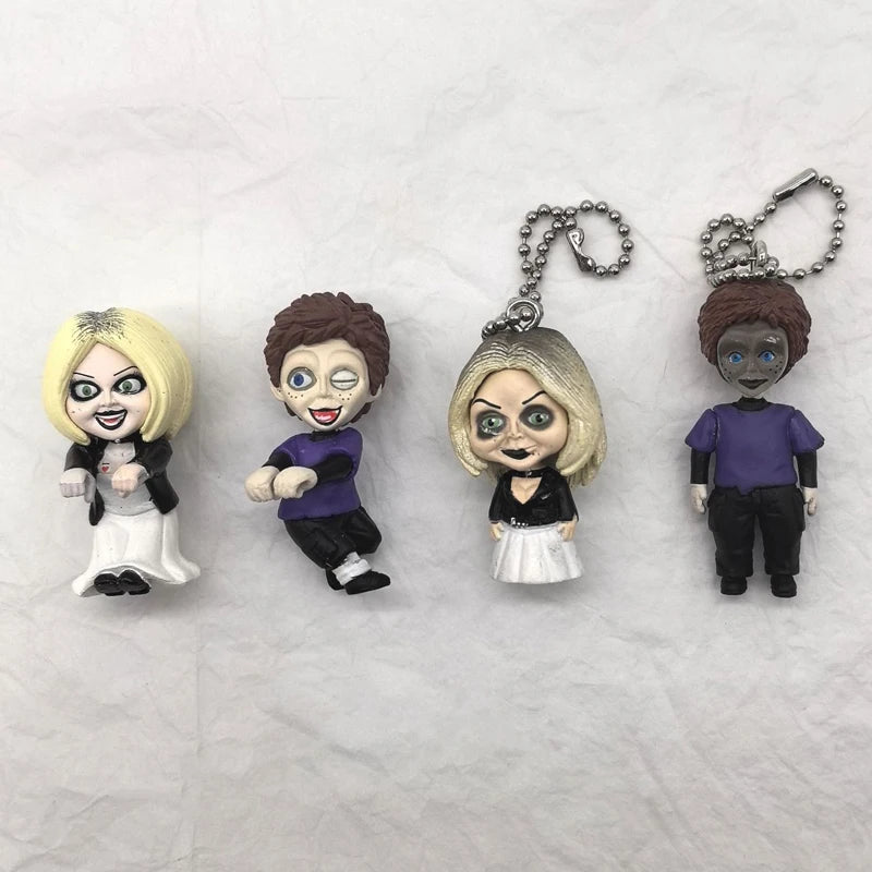 Original MIni Chucky Anime Cartoon Horror Bride Figure Keychain Pendant Collect Movie Film Model Toy Halloween Gift for Adult