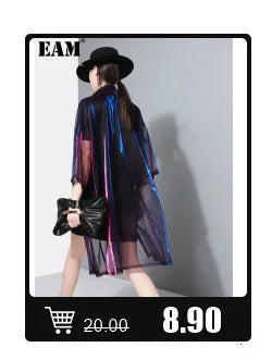[EAM] Women Navy Blue Striped Irregular Elegant Blazer New Lapel Long Sleeve Jacket Fashion Tide Spring Autumn 2024 1DH5930