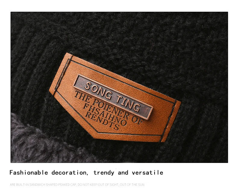 Men's Windproof Hat Outdoor Travel Leisure Winter Scarf Gloves Three-Piece Neck One Plus Cashmere Warm Winter Knitted Hat