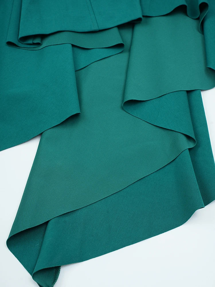 DEAT Elegant Dress Skew Collar Long Sleeves Waist Retraction Solid Color Asymmetric Hem Women's Dresses 2024 Autumn New 13DL7990