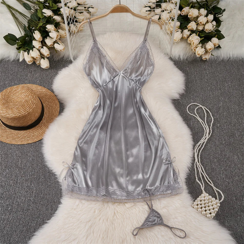 Japanese Sexy Print Kimono Slim Fit V-Neck Nightgown Loose Petal Sleeves Women's Erotic Lingerie Mini Irregular Patchwork Dress