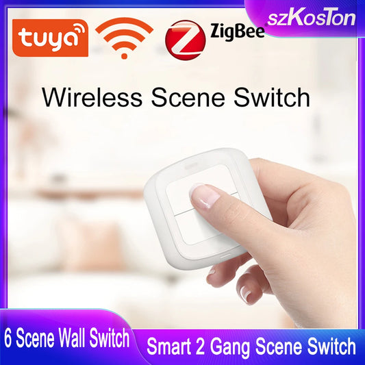 Tuya WiFi ZigBee 2 Gang Wireless 6 Scene Switch Push Button Smart Life APP Wireless Remote Control Automation Scenar Wall Switch