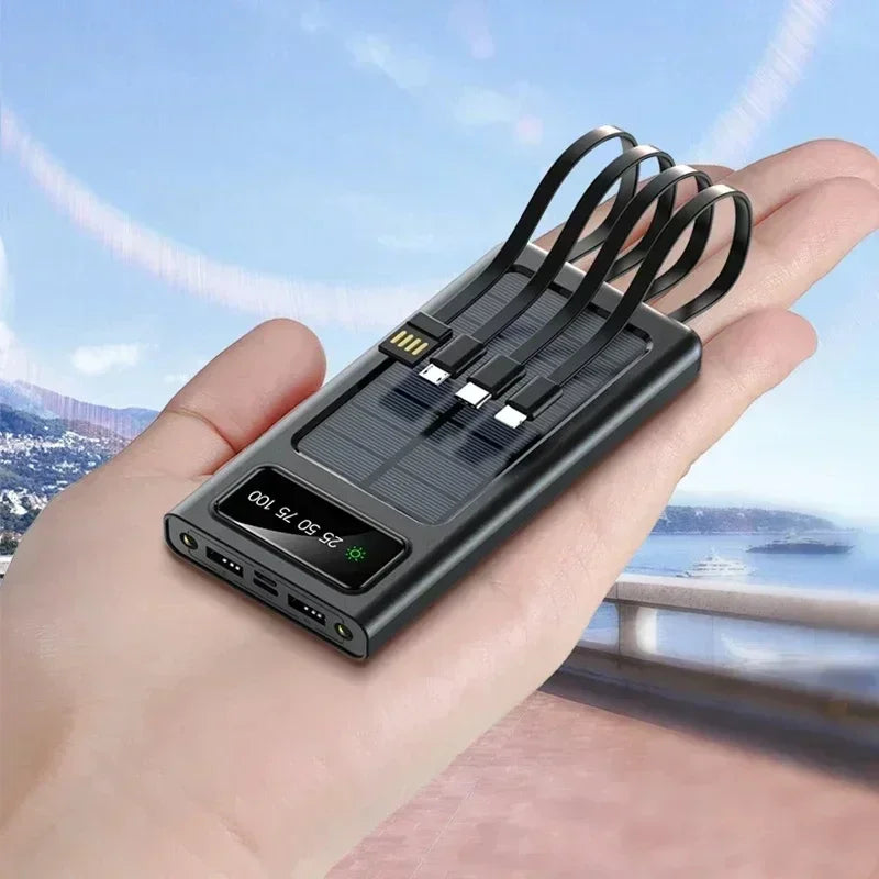 200000mAh Solar Power Bank Ultra Capacity USB 4 in1 Super Fast Charging USB TypeC LED Light Outdoor Power Bank For Xiaomi iPhone
