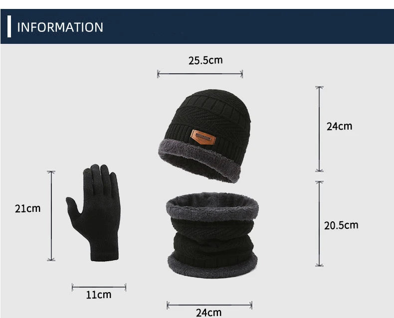 Men's Windproof Hat Outdoor Travel Leisure Winter Scarf Gloves Three-Piece Neck One Plus Cashmere Warm Winter Knitted Hat