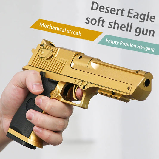 Mechanical continuous firing empty warehouse hanging toy pistol, high-quality soft bullet Desert Eagle pistol