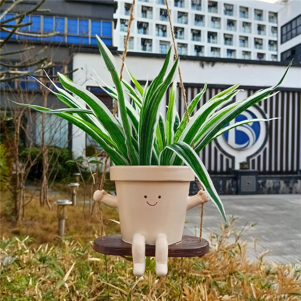 Flower Pot Wall Planter Pot Creative Swing Face Resin Cute Plant Succulent Pots Smiling Face Flower Container Garden Accessories