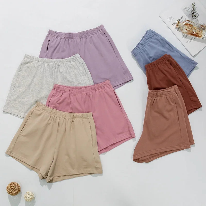 Casual Loose 95% Cotton Shorts Knitted Women High-wasit Soft Streetwear Sport Running Basic Summer Short With Pockect Mujer