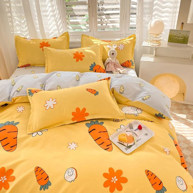 Ins Simple Style Duvet Cover Set with Pillowcases Flat Sheet No Comforter Grey Boys Girls Bedding Kit Single Twin Bed Linens