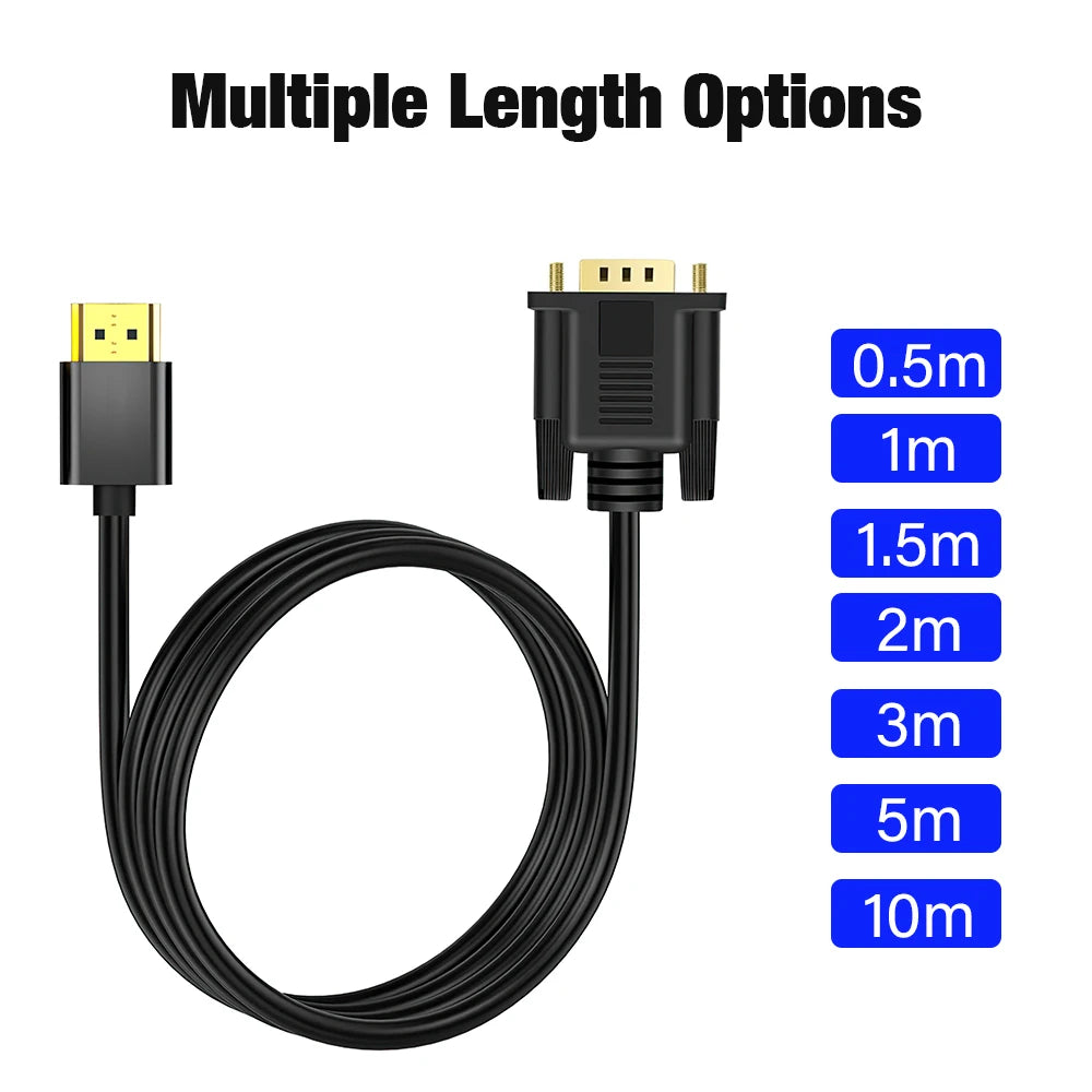 HDMI-Compatible to VGA Adapter Connecto Line Converter Cable 0.5m 3m 5m 10m FHD 1080P For Desktop Laptop PC TV Monitor Projector