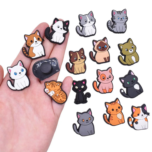 1-13pcs Cute Cartoon Cat Shoe Charm for Crocs Sandals  Accessories DIY Shoe Buckle Decor Fit Pins For Jibz Charms Kids Party