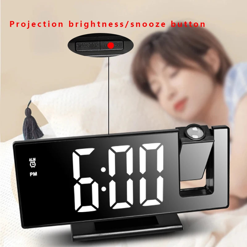 1PC Mirror multifunctional projection alarm clock Intelligent luminous clock Bedroom large screen projection clock