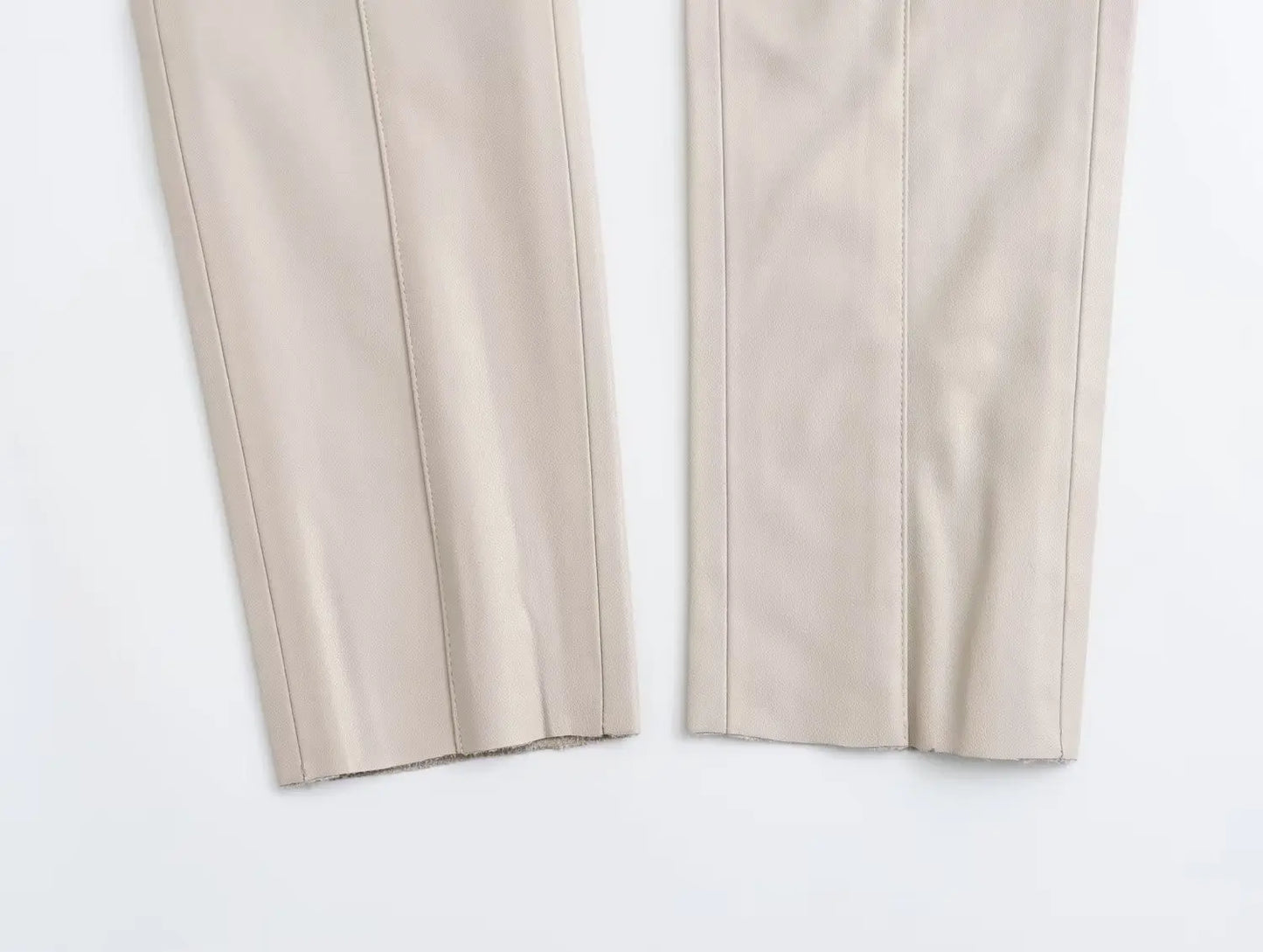 TRAFZA 2024 Women Stylish Stretch Pants Streetwear Solid High Waist Ladies PU Faux Leather Pencil Trousers Full Length Bottoms
