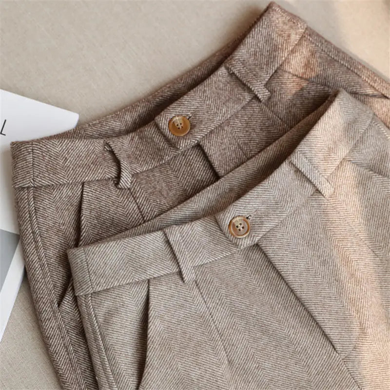 2024 Autumn Winter Workplace High Waisted Casual Suit Pants Office Lady Women Trousers Woolen Pants Women's Harem Pencil Pants