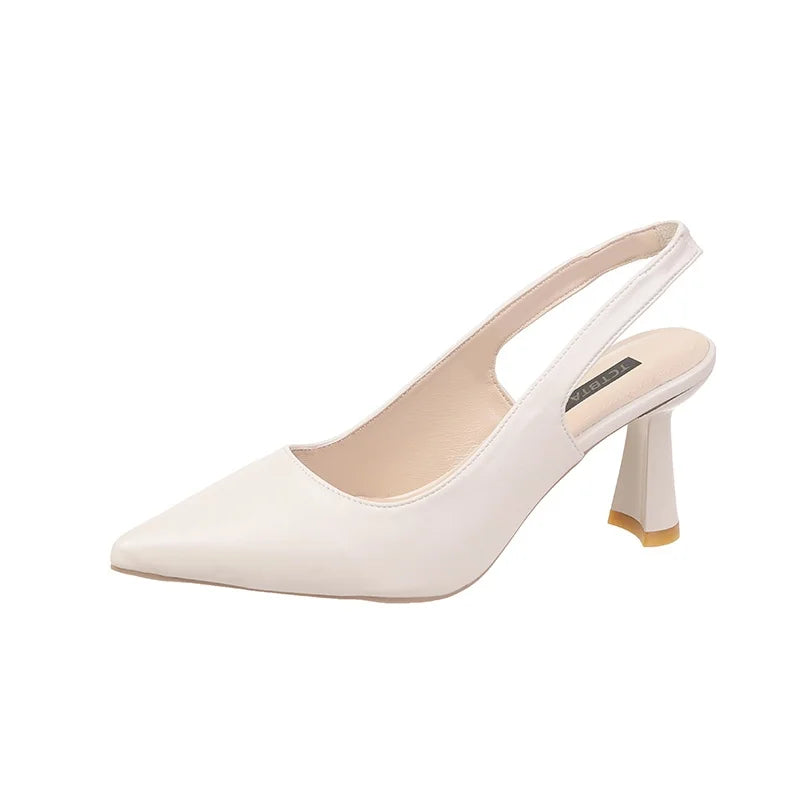 Summer Fashion New Pointed Toe Stiletto Heel Shallow Mouth Breathable PU Comfortable and Elegant Women's Shoes Sexy Sandals