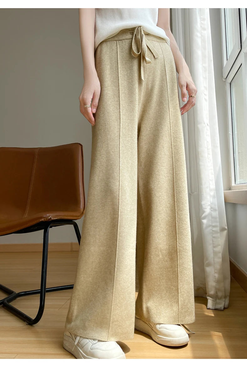2024 Women's Cashmere Pants Sports Pants Women's Autumn and Winter High Waist Drawstring Warm Pants Knitted Cashmere Warm Pants