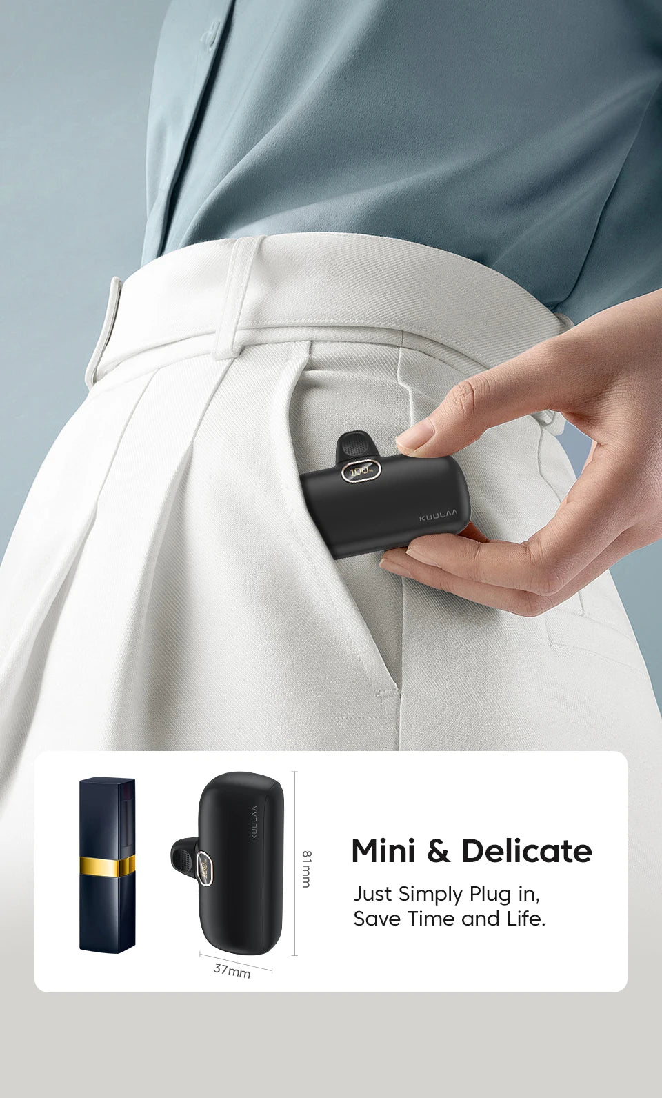 KUULAA Mini Power Bank 5000mAh PowerBank QC PD carga rapida For iPhone 16 15 14 13 Batterie Externe Portable Charger For xiaomi