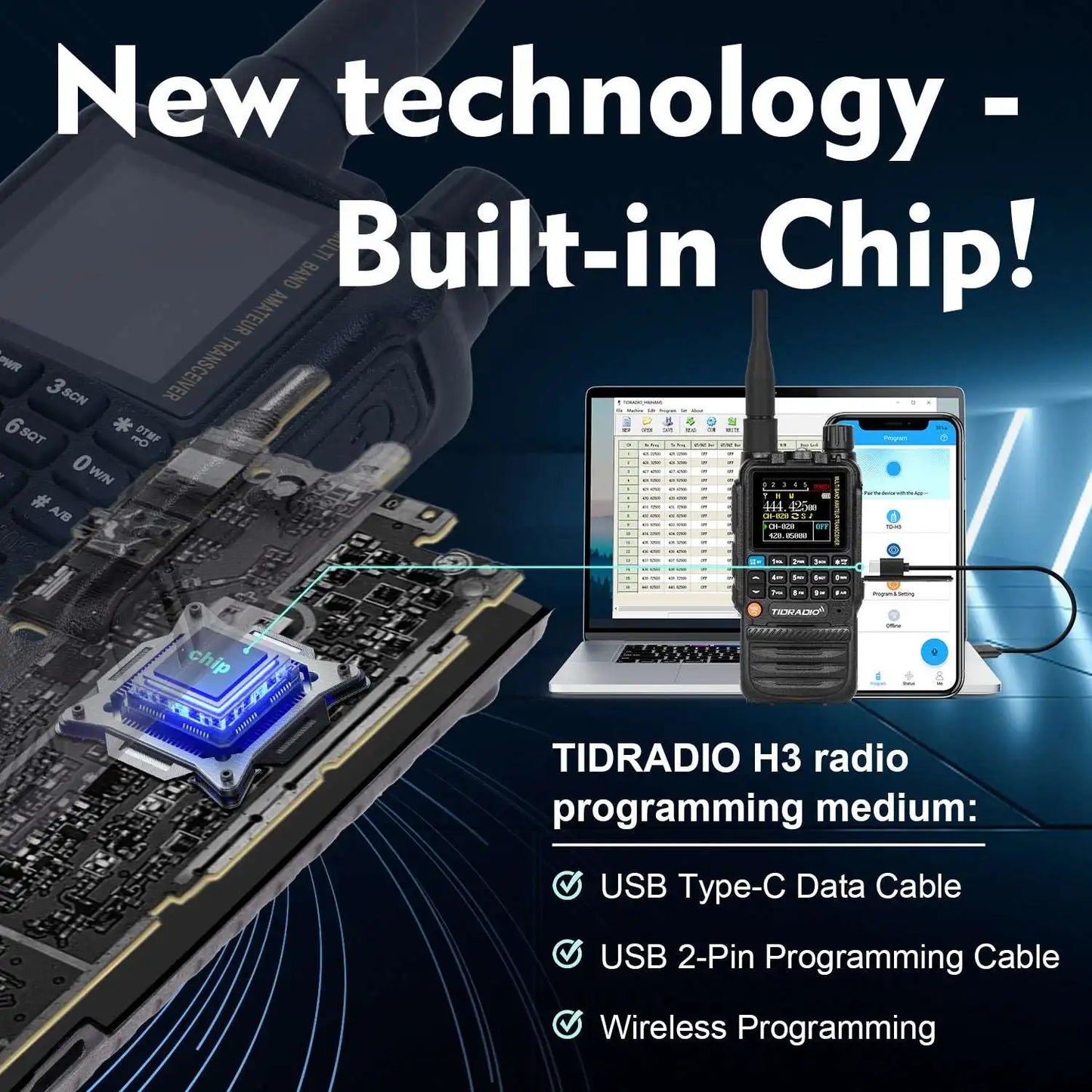 TIDRADIO H3 Walkie Talkie Phone APP Wireless Programming Dual PTT Air Band Long Range Radio USB Type-C Cable Programming &Charge