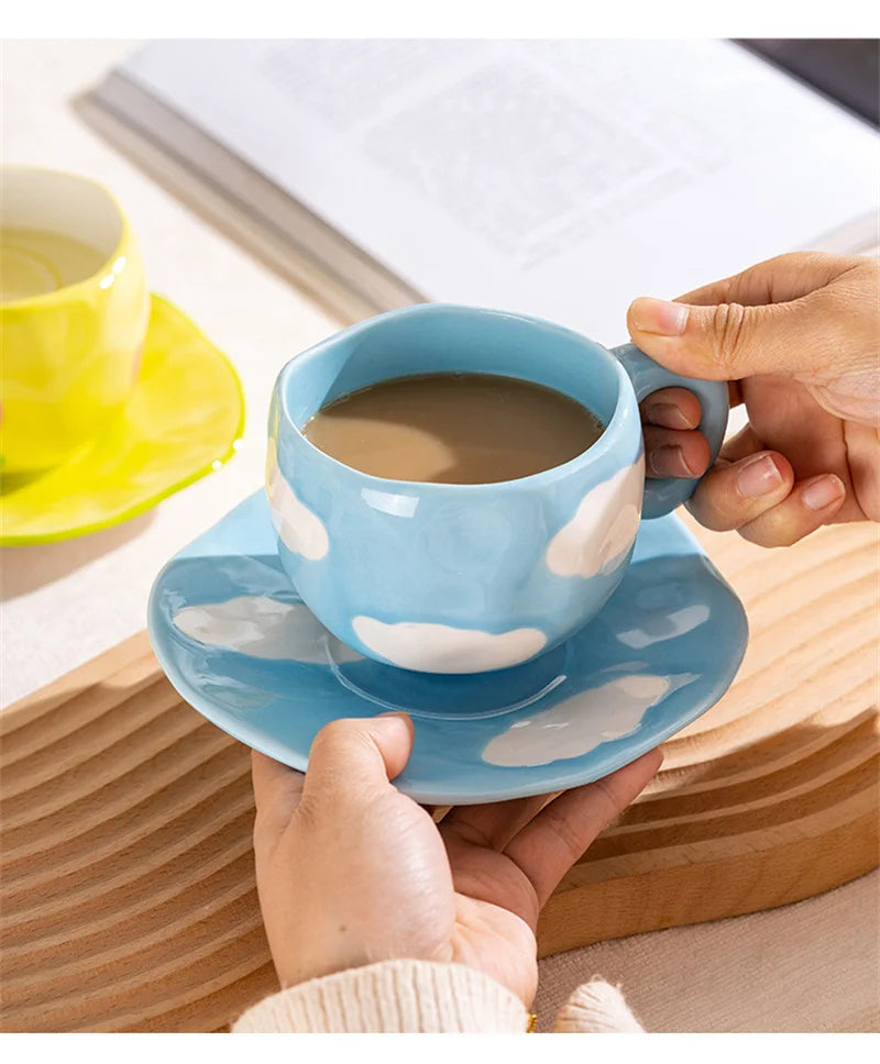 300ML Creative Hand Pinched Irregular Flower Ceramic mug Handmade Coffee Cup Breakfast Milk Afternoon tea cups Korean Style Mugs
