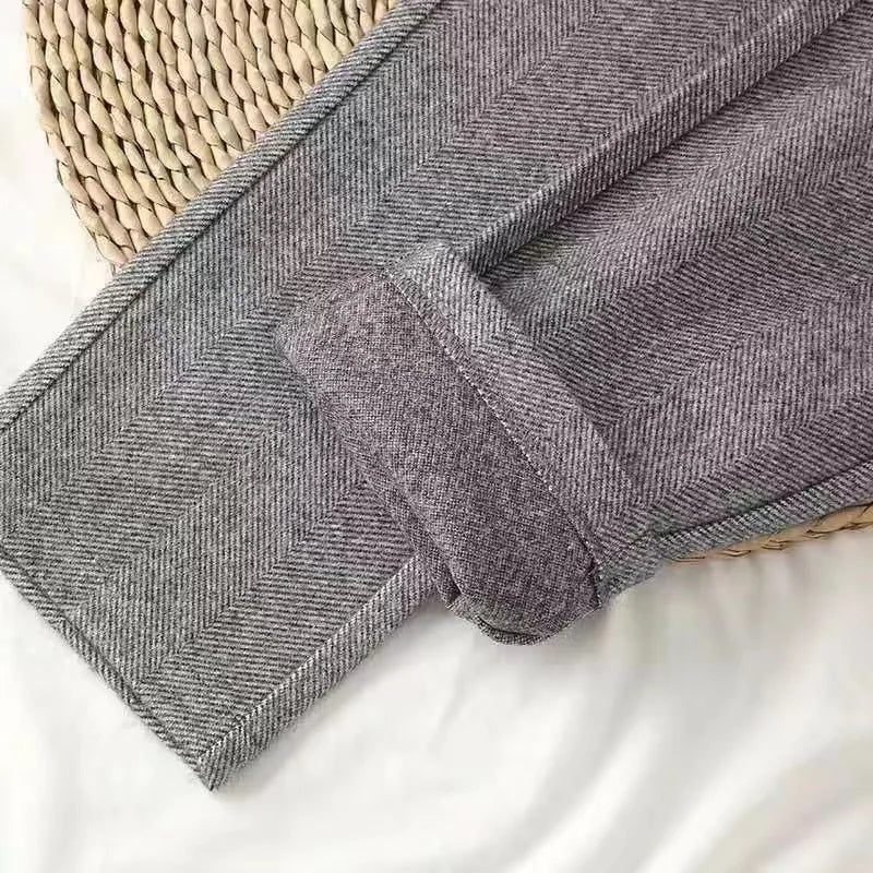 2024 Autumn Winter Workplace High Waisted Casual Suit Pants Office Lady Women Trousers Woolen Pants Women's Harem Pencil Pants