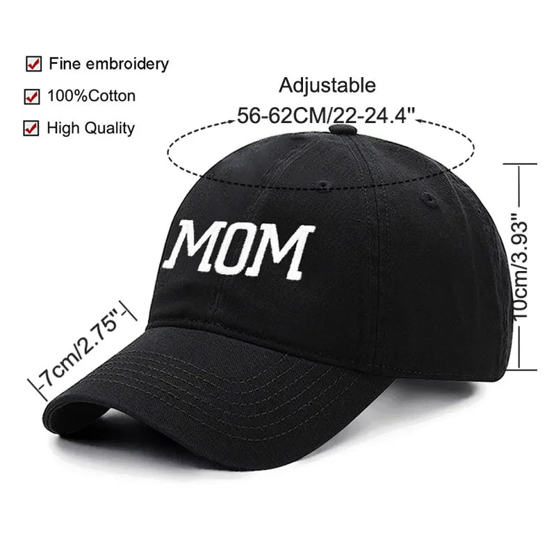 DAD MOM Embroidery Pure Cotton Baseball Cap Fashion Women Men Hat Sport Visors Snapback Cap Sun Hat Breathable Outdoor Caps
