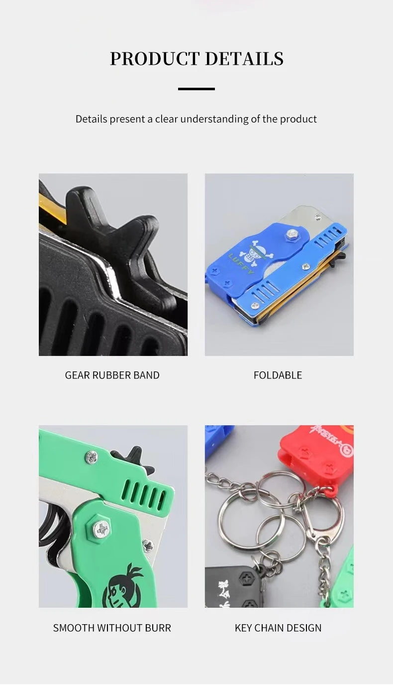 1PCS Keychain Elastic Leather Rubber Band Shooting Pistol Kid Outdoor Party Folding Gifts Boyfriend Fidget Toys