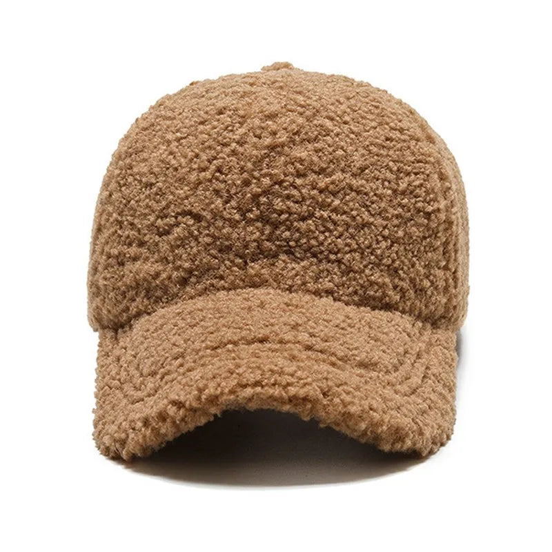 New Winter Women Baseball Cap Men Artificial Lamb Wool Duck Tongue Hats Plush Thickened Warm Fashion Solid Velvet Sunshade Hat