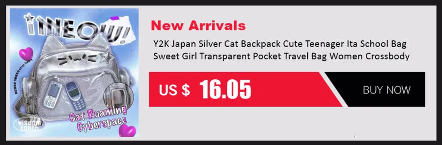 New Y2K Korean Kawaii Cat Ita Bag Cute PU Shoulder Bag Girls Transparent Pocket Harajuku Crossbody Bag Women's Fashion Backpacks