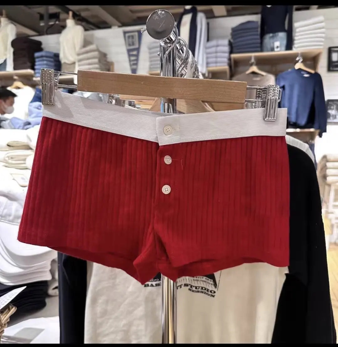 Casual Women Soft Cotton Front Buttons Shorts 2023 Summer Vintage Low Waist Female Chic Bottoms