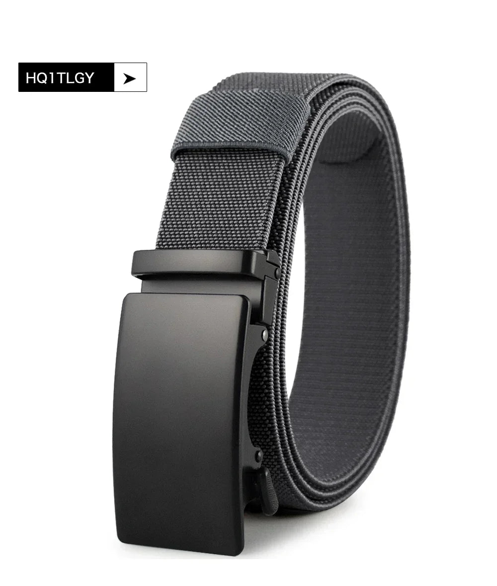 New Golf Sports Elastic Belt Tactical Belt Metal Automatic Buckle Tough Stretch Nylon Men Military Belt 115-150CM Big Size Belts