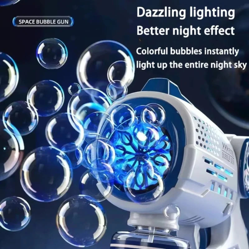 Electric Space Multi Hole Bubble Machine With Lights Fully Automatic Colorful Soap Handle Bubble Gun Children's Toy Outdoor Game