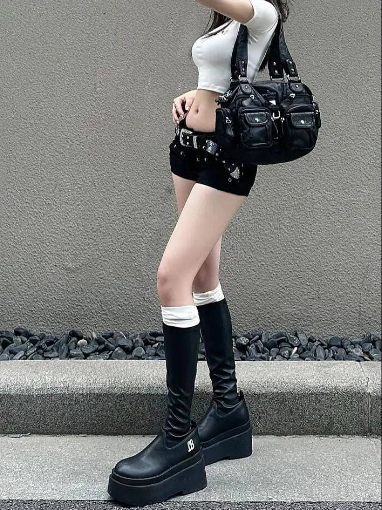 Hotsweet High Waist 2000S Black Sheath Slim Fit Y2K Denim Shorts Women's Fashion Casual Sexy Street Harajuku Style Shorts