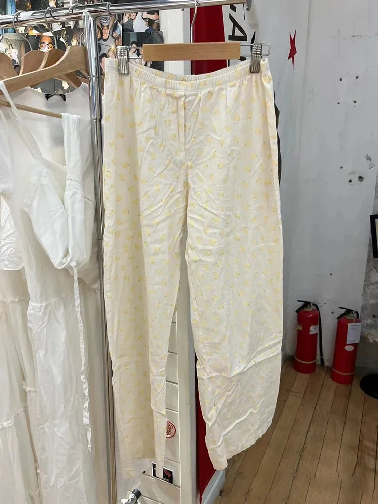 Women Little Ducks Cute Pajama Pants 2024 Fashion Summer Elastic High Waist Cotton Straight Pant Baby Girls Home Trousers Y2k