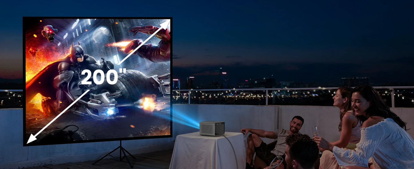 HAPPRUN Electric Focus Mini 1080P Bluetooth Projector, 200" Outdoor Movie Support, Compatible with Smartphone/HDMI/USB/PS5