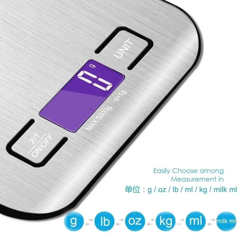 Kitchen Scale Stainless Steel Weighing Food Diet Balance Measuring LCD Precision Electronic Scales Baking Measuring Tools